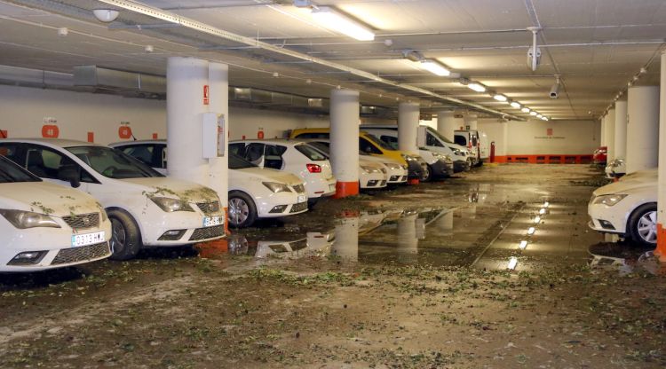 L'aparcament de la Generalitat, que es va inundar. ACN