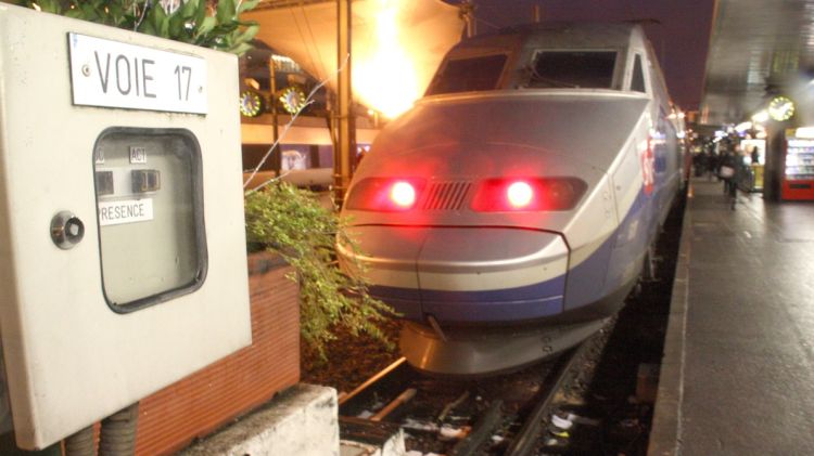 El primer tren d'alta velocitat (TAV) procedent de Catalunya a la via de l'estació de Lió de París © ACN