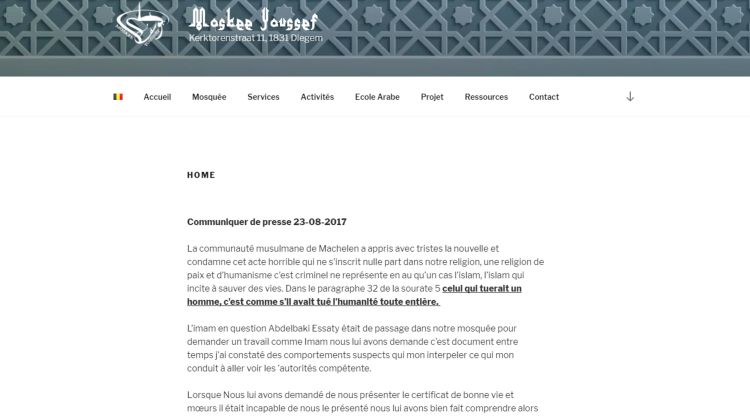 Comunicat publicat aquest dimecres al web de la mesquita de Diegem