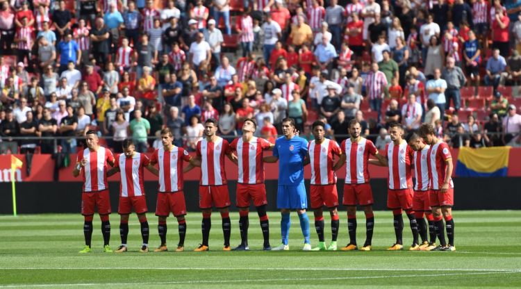 Els jugadors del Girona FC en el partit contra el Sevilla. Girona FC