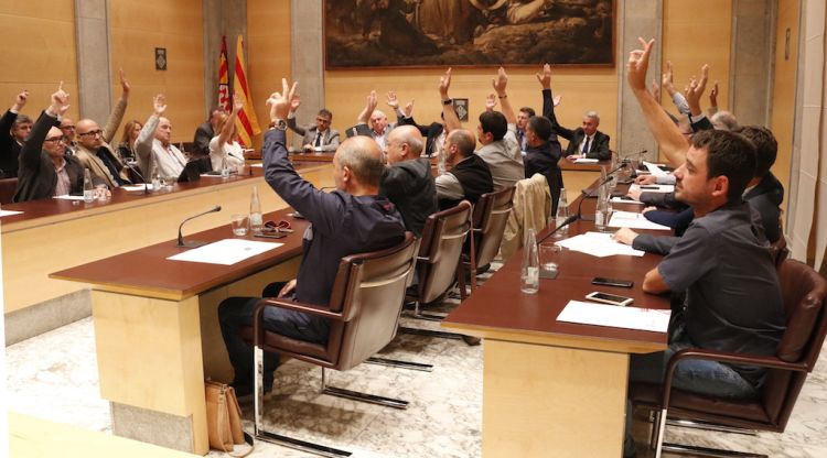 Els diputats de la Diputació de Girona votant a favor de la moció de denúncia per l'actuació policial. ACN