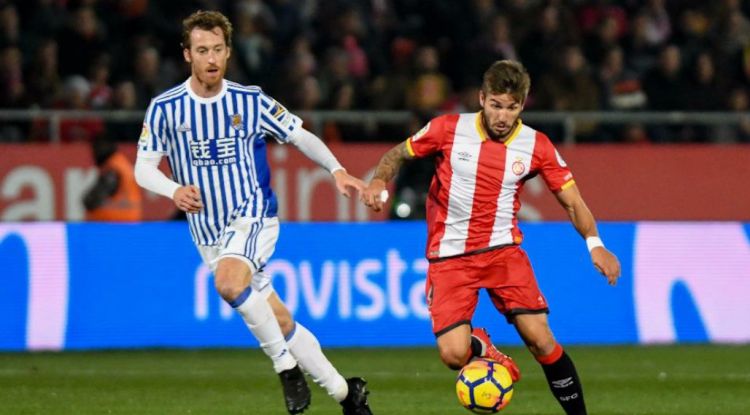 Portu en una jugada durant el partit contra la Real Sociedad. Girona FC