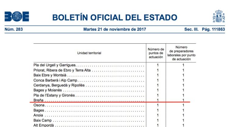 Apartat del BOE on surt la Garrotxa com a Breña
