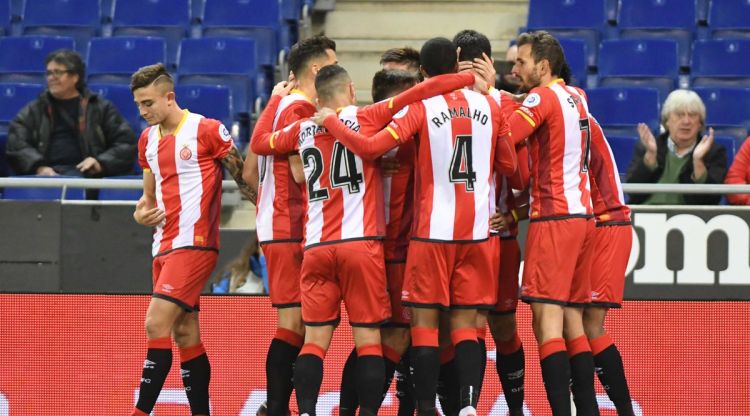 Celebració del primer gol del Girona FC. Girona FC