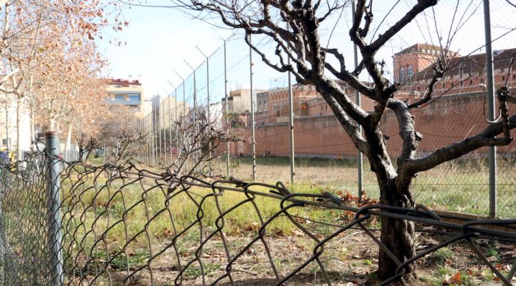Part de la zona de jardins de l'antiga presó de Figueres que aviat retiraran les tanques que l'envolten. ACN