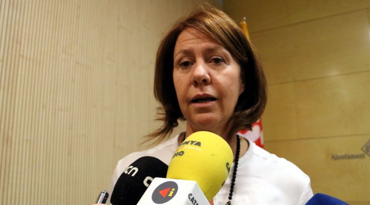 L'alcaldessa de Girona, Marta Madrenas, durant una roda de premsa aquesta tarda. ACN