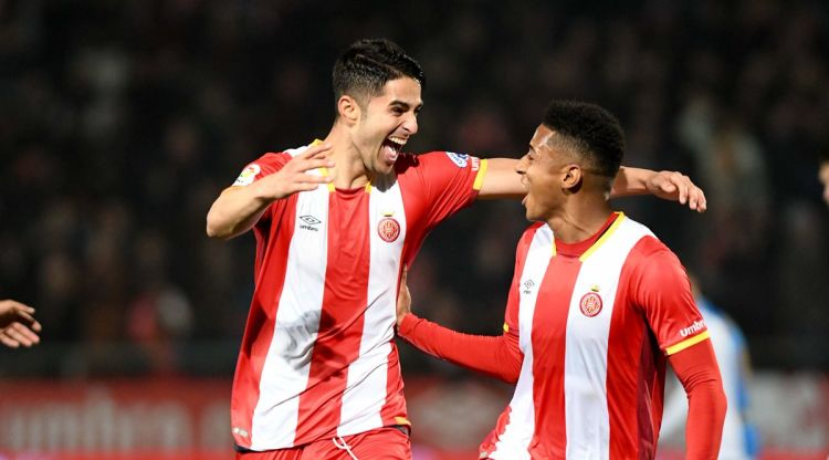 Juanpe després del tercer gol. Girona FC