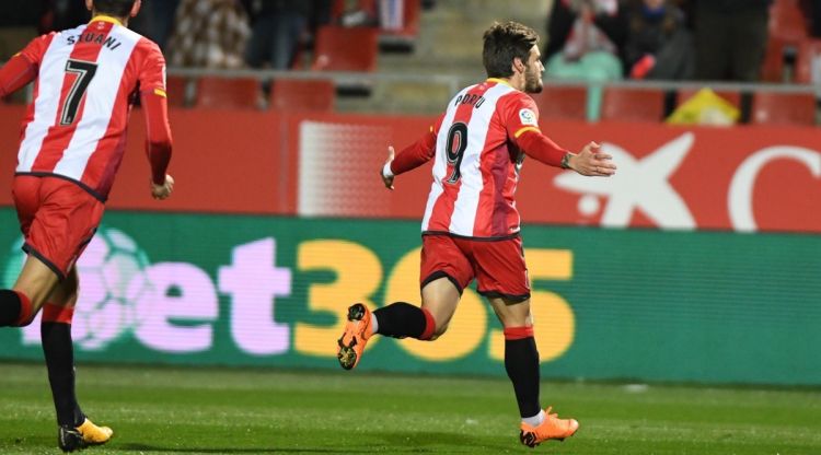 Portu celebrant el gol que ha donat la victòria als locals. Girona FC