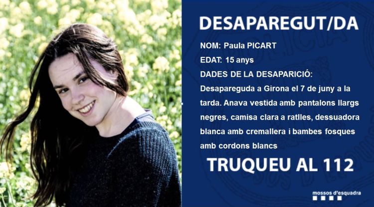 La fotografia difosa pels Mossos d'Esquadra demanant ajuda per localitzar la menor