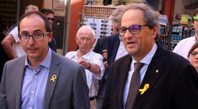 El president Quim Torra amb l'alcalde de Palamós, Lluís Puig. ACN