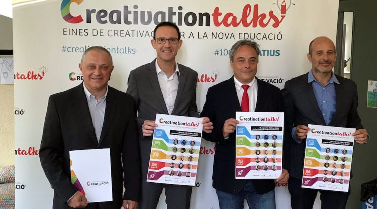 Els responsables de la Fundació per a la Creativació amb el regidor de Cultura de Girona, Carles Ribas