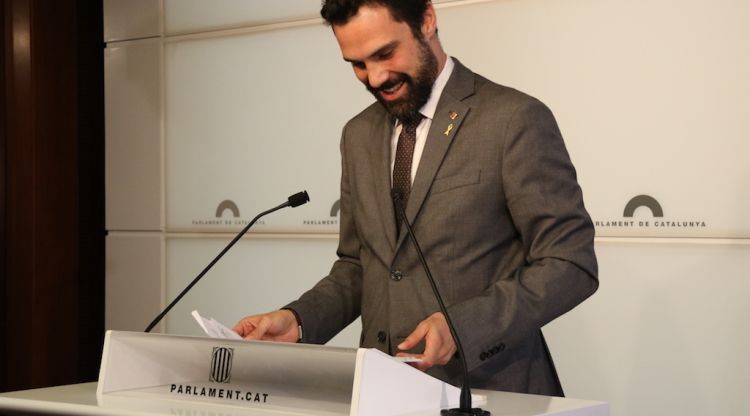 El President del Parlament, Roger Torrent en roda de premsa aquest matí. ACN