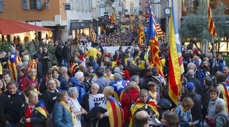Un moment de la manifestació a favor dels Països Catalans que s'ha celebrat a Perpinyà. ACN