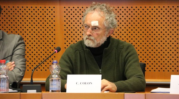 El fundador de La Fageda, Cristóbal Colón, durant la seva intervenció al col·loqui sobre economia social al Parlament Europeu. ACN