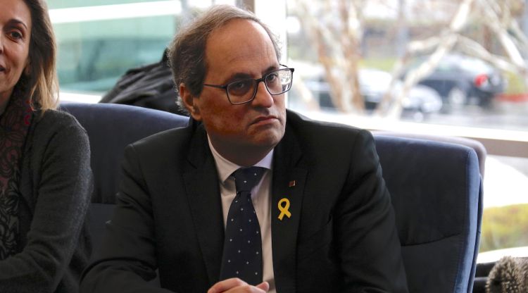 El president de la Generalitat, Quim Torra, en un moment de la reunió ahir amb l'empresa tecnològica Monolithic Power Systems. ACN