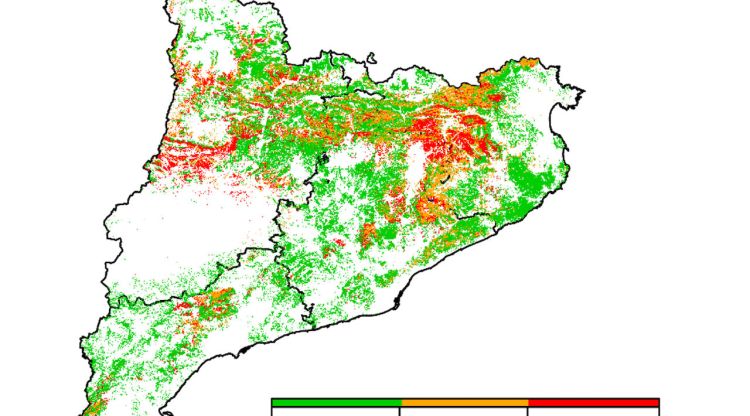 Mapa de Catalunya amb les zones més vulnerables en casos de sequera moderada