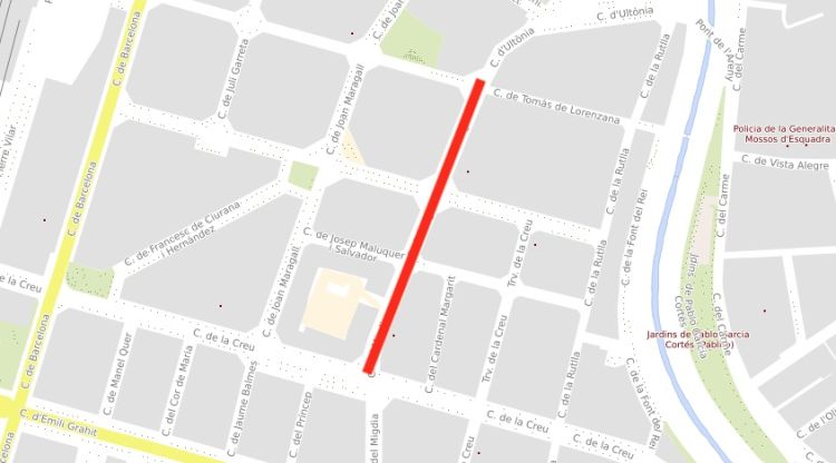 El tram del carrer Migdia que restarà tallat al trànsit
