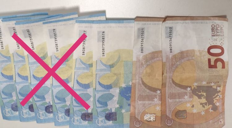 Pla detall de bitllets falsos comissats per la Policia Local de Lloret de Mar