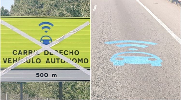 Els símbols i cartells que han aparegut al tram de Girona de l'AP-7. Ramon Delgado