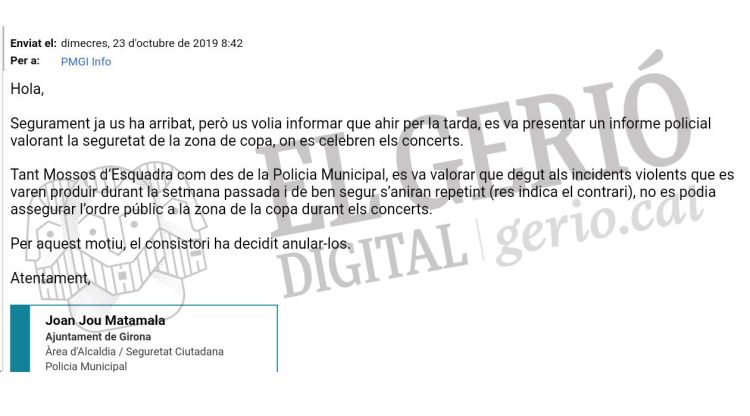 El correu enviat aquest matí des de la Prefectura