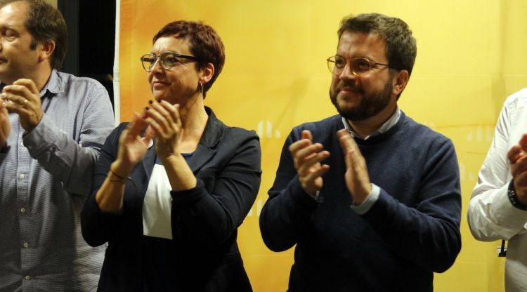 La cap de llista d'ERC per Girona, Montse Bassa, i el vicepresident del Govern, Pere Aragonès (arxiu). ACN