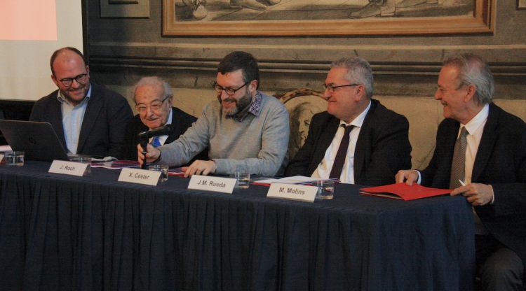 El director del festival Schubertíada, Víctor Medem (esquerra), Jordi Roch, Xavier Cester, Josep Manuel Rueda i Miquel Molins. ACN