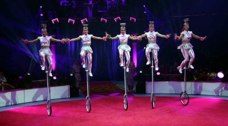 Les artistes de la Yinchuan Acrobatic Troupe actuant a l'Espectacle Vermell del Festival del Circ de Girona. ACN