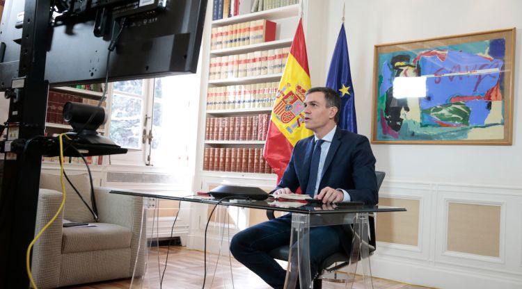 El president del govern espanyol, Pedro Sánchez, durant la reunió per videoconferència de la reunió interministerial pel coronavirus. ACN