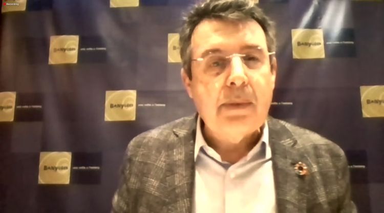 L'alcalde de Banyoles, Miquel Noguer, durant la roda de premsa virtual d'aquest matí