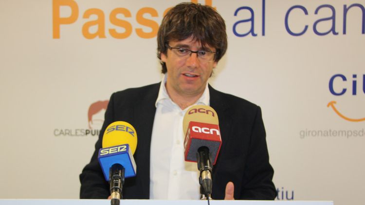 Carles Puigdemont, aquest matí al local electoral durant la valoració de la campanya © ACN