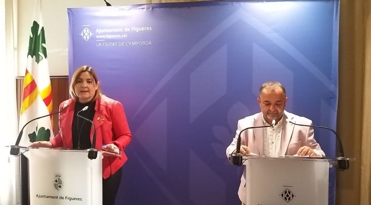 L'alcaldessa de Figueres, Agnès Lladó, i el regidor de Promoció Econòmica, Jesús Quiroga, aquest matí