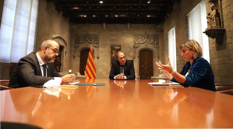 El conseller d'Interior, Miquel Buch; el president de la Generalitat, Quim Torra, i la consellera de Salut, Alba Vergés