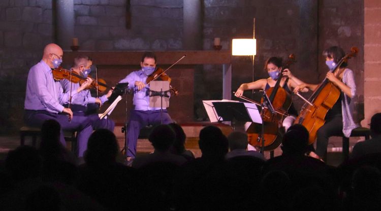 El Cuarteto Quiroga amb la violoncel·lista Erica Wise en el concert d'inauguració de la 28a edició de la Subertíada. ACN