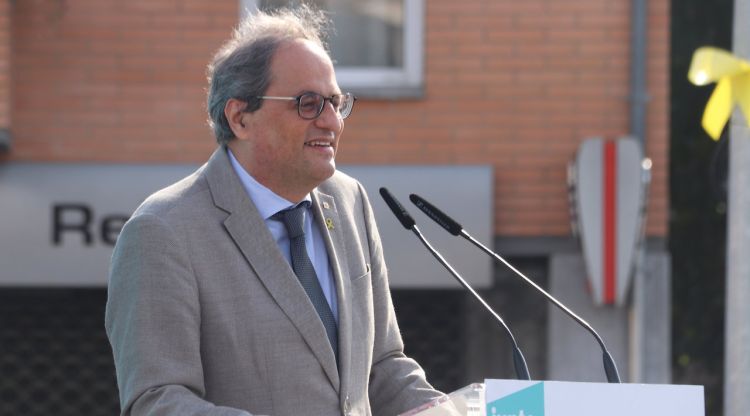 El president inhabilitat, Quim Torra, durant la seva intervenció en un acte de Junts a Cornellà del Terri, aquest matí. ACN