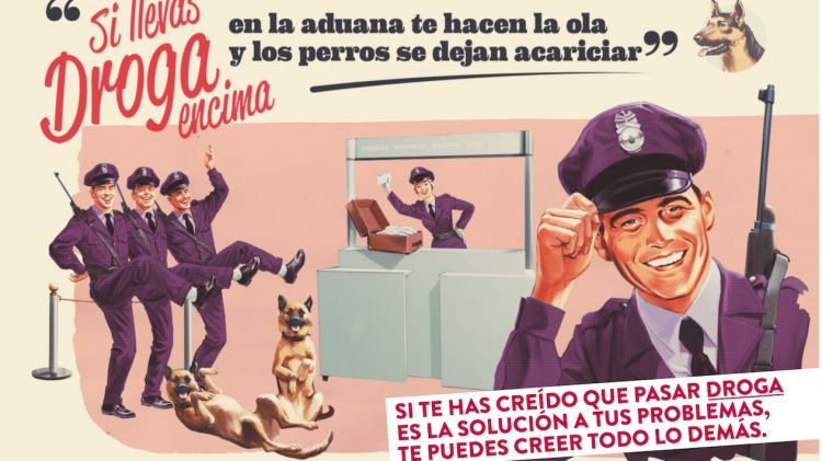Postal sobre la campanya per la prevenció del consum i tràfic de drogues en viatges a l'estranger © ACN
