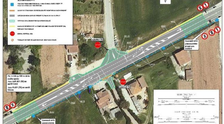 Imatge sobre plànol de com quedarà l'actuació entre la carretera C-255 i Campdorà
