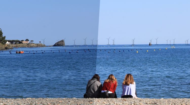 Recreació del parc eòlic marí vist des de Cadaqués