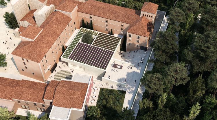Vista aèria de la projecció sobre com serà el futur museu Carmen Thyssen de Sant Feliu de Guíxols