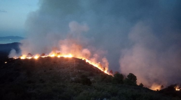 Imatge nocturna de l'incendi al massís del Montgrí. ACN