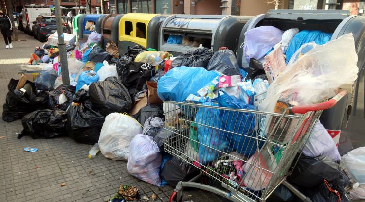 Escombraries en un dels carrers de Salt, apilonades al costat de contenidors. ACN