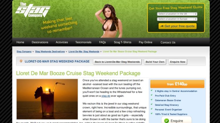 Captura de pantalla on "The Stag" ofereix paquets barats per comiats de solter © AG