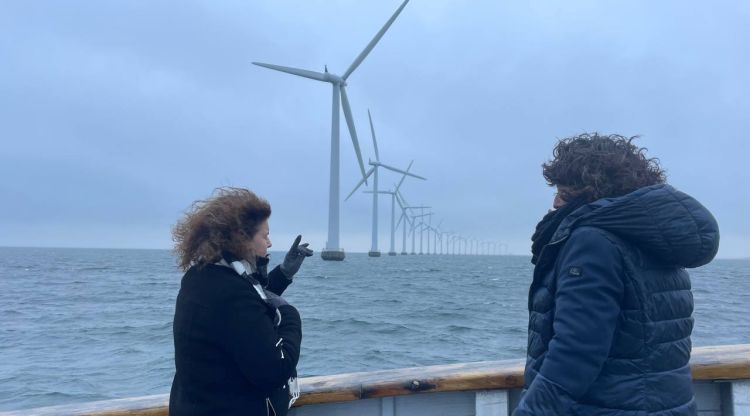 Teresa Jordá (dreta) visitant un parc eòlic marí a Dinamarca (arxiu)