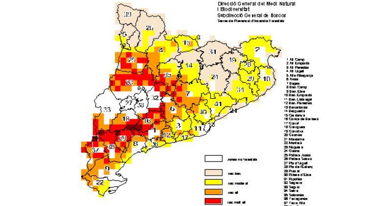 Mapes de risc d'incendis forestals d'aquest diumenge i aquest dilluns © ACN