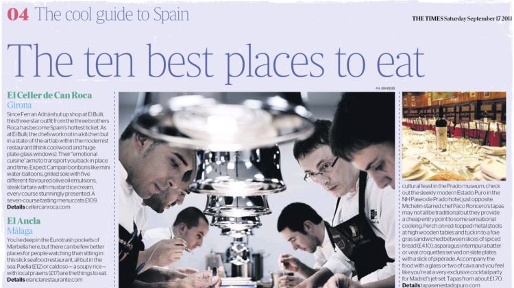 El Celler de Can Roca el primer a la llista del reportatge © The Times