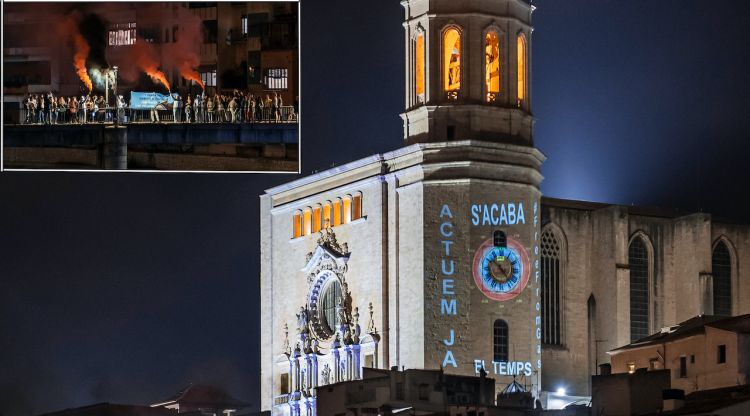 Un instant de l'acció d'ahir a la nit a Girona en contra el MidCat