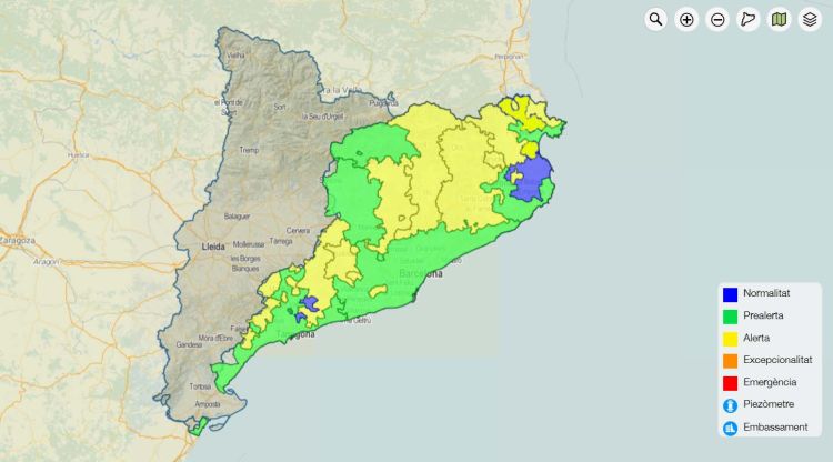 El mapa que deixa la situació de sequera a Catalunya