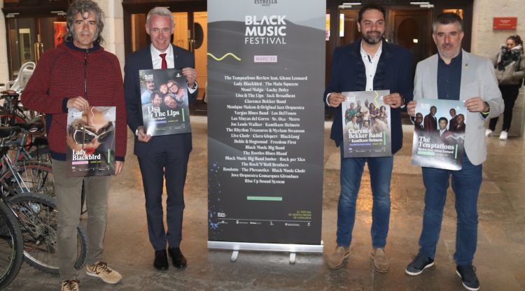 El director del Black Music Festival, Pau Marquès, amb el vicepresident de la Diputació de Girona, el vicealcalde de Girona i l'alcalde de Salt en la presentació del cartell. ACN