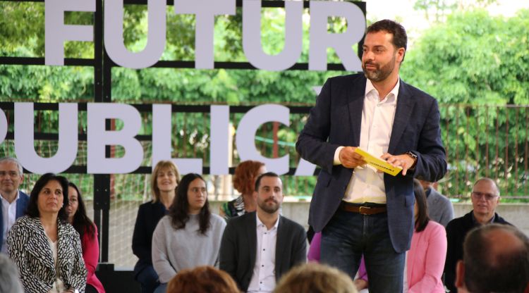 L'alcaladable per ERC a Girona, Quim Ayats, durant el míting de campanya. ACN