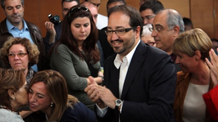 Carme Chacón, Joaquim Nadal, Àlex Sáez i Pia Bosch, al míting del PSC a Girona © ACN