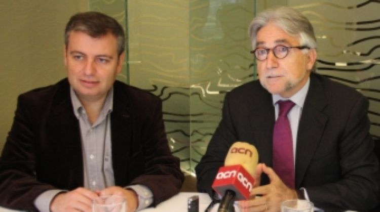 Sànchez Llibre (centre), Surroca i Xuclà, durant un dinar amb empresaris del Pla de l'Estany © ACN